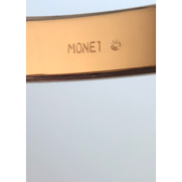Monet Vintage Signed Gold Tone Textured Brushed Surface Bangle Bracelet - Picture 3 of 8